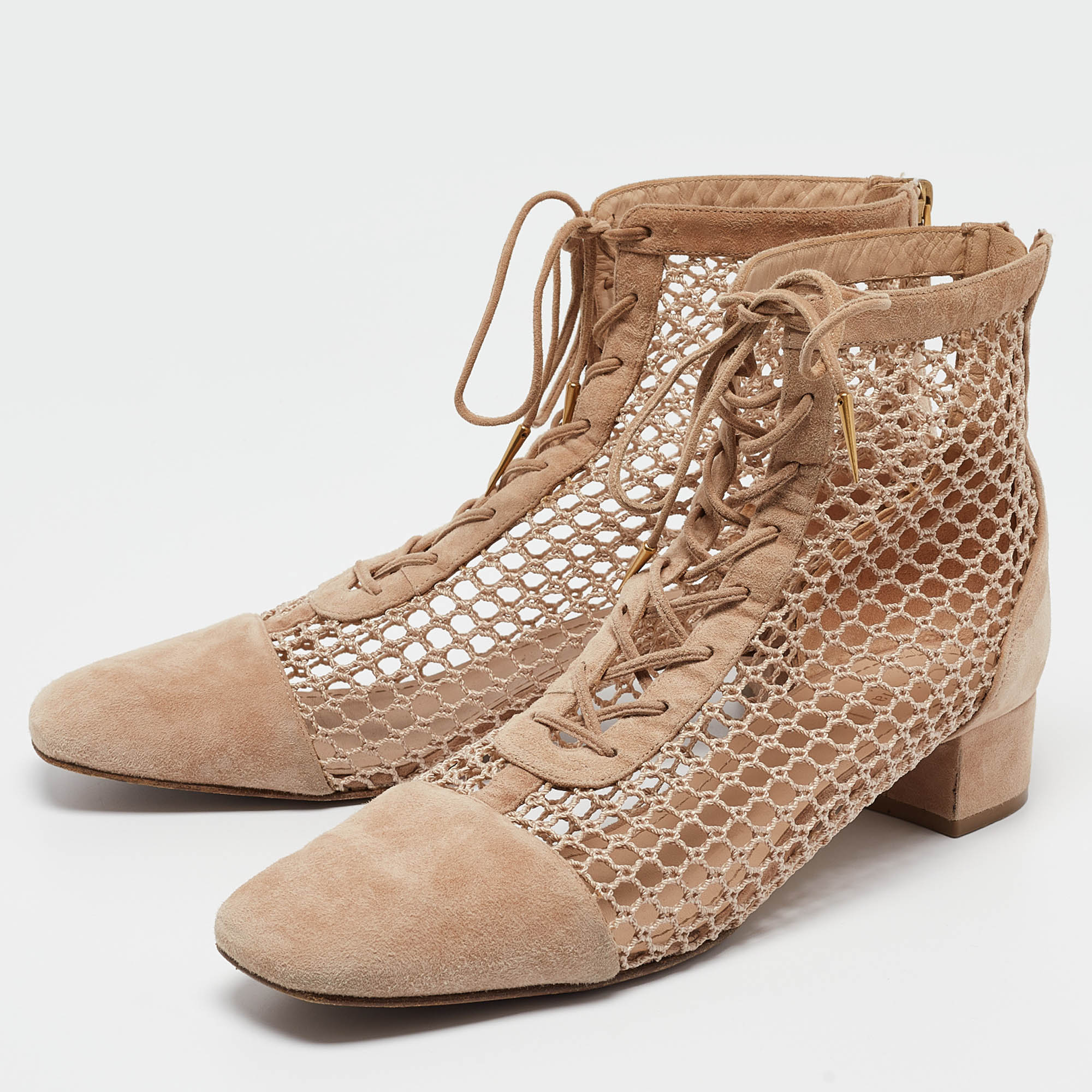 Dior Beige Suede and Mesh Naughtily-D Ankle Boots Size 42 