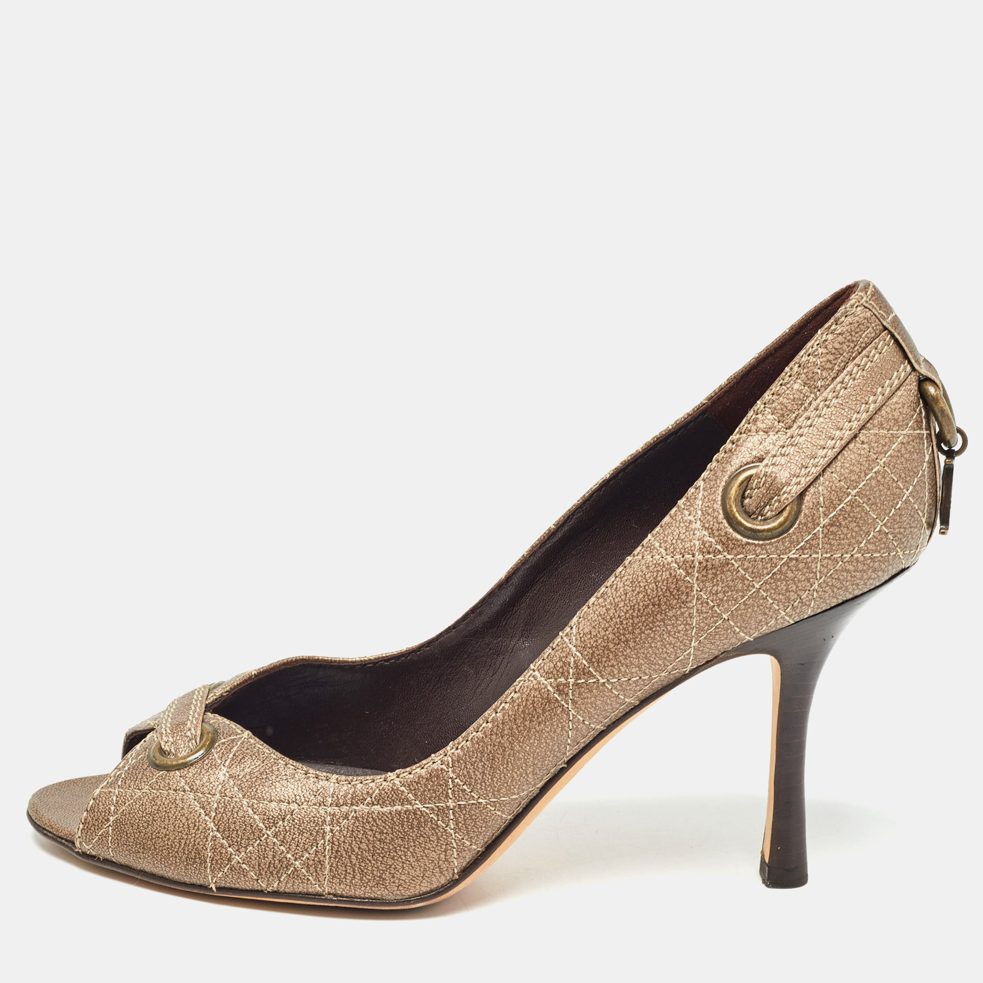 

Dior Metallic Brown Cannage Leather Peep Toe Pumps Size