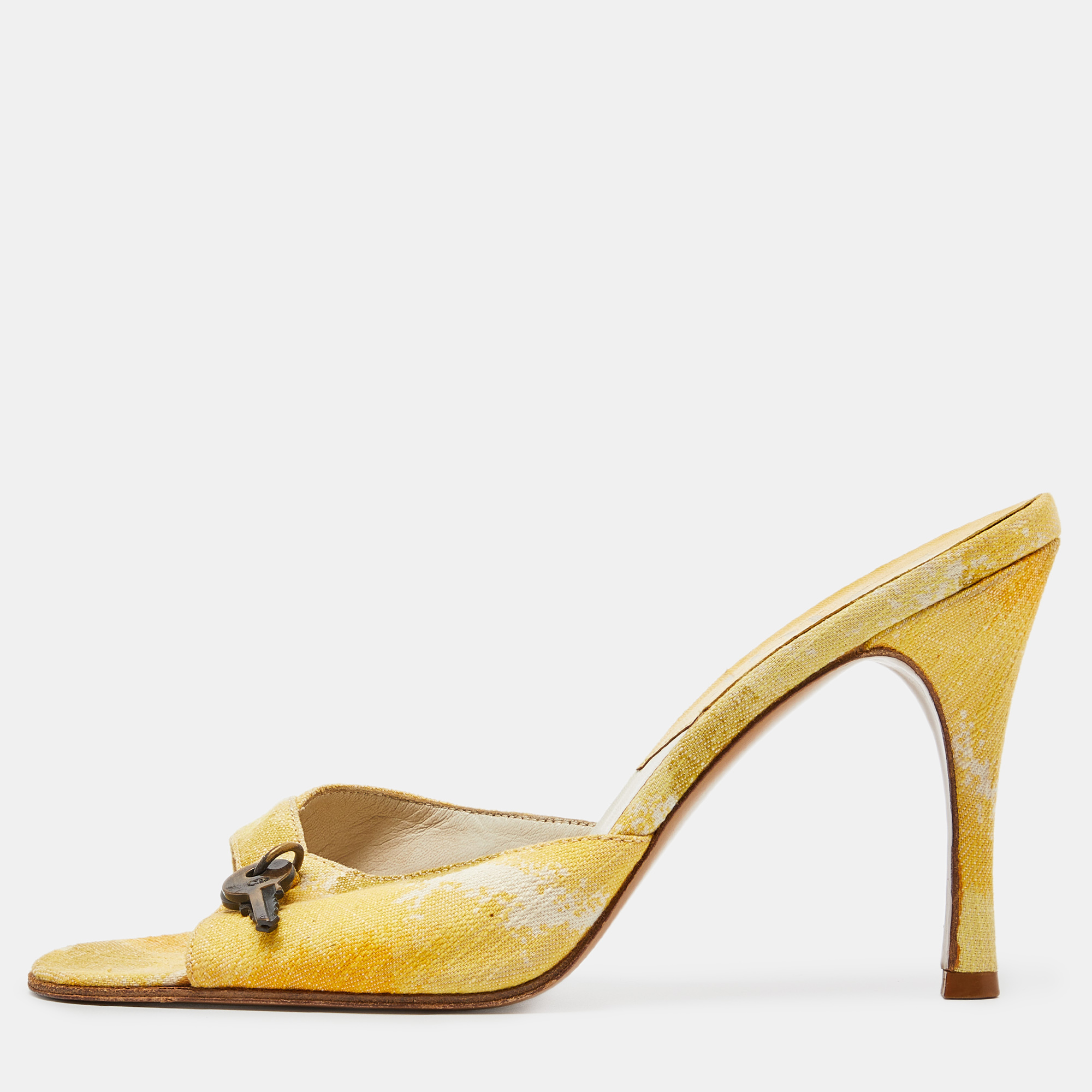 

Dior Yellow Printed Canvas Padlock Slide Sandals Size
