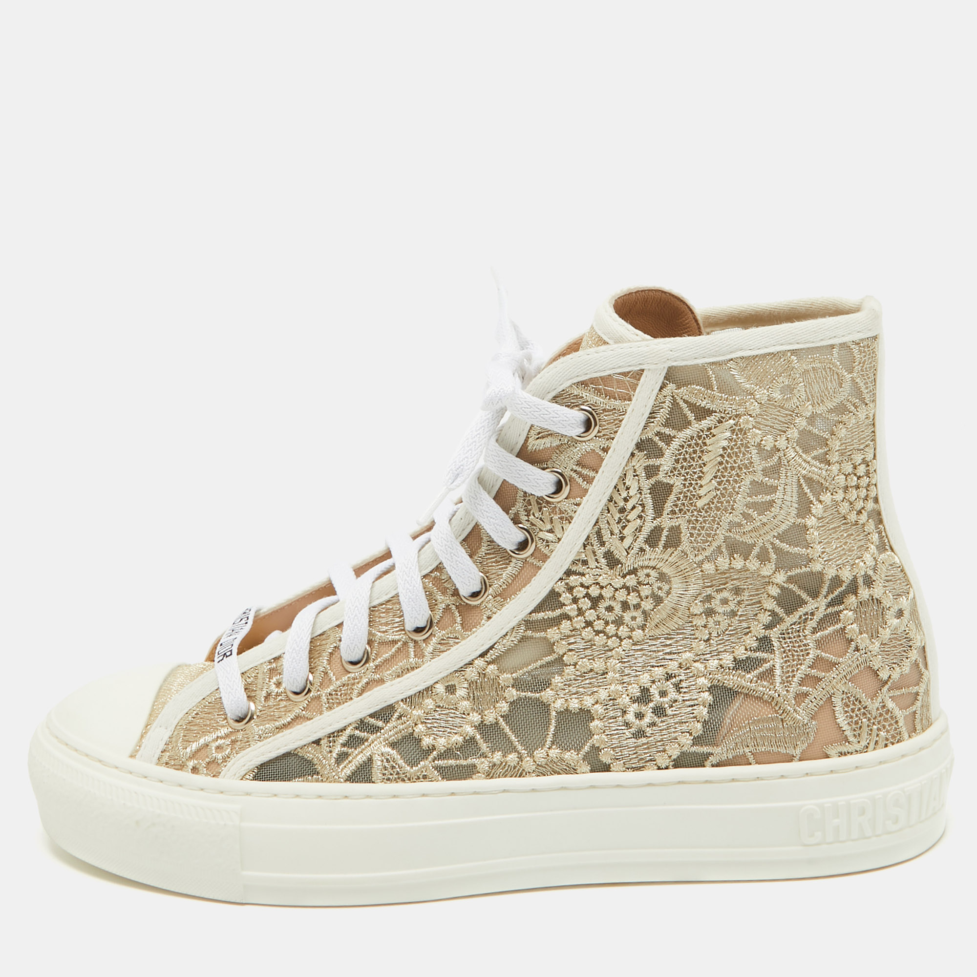 

Dior Gold Embroidered Mesh Walk'n'Dior Sneakers Size