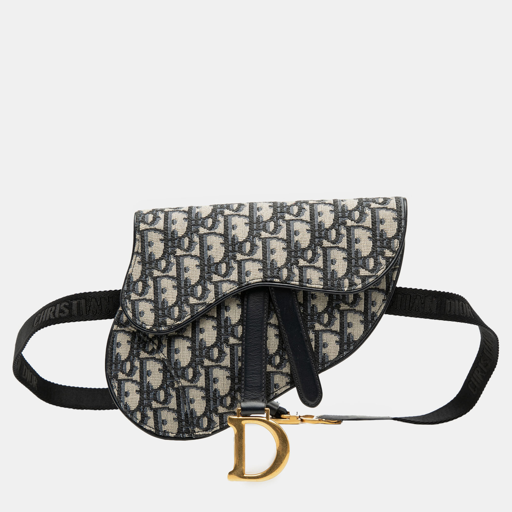 Pre-owned Dior Blue Oblique Canvas Saddle Belt Bag