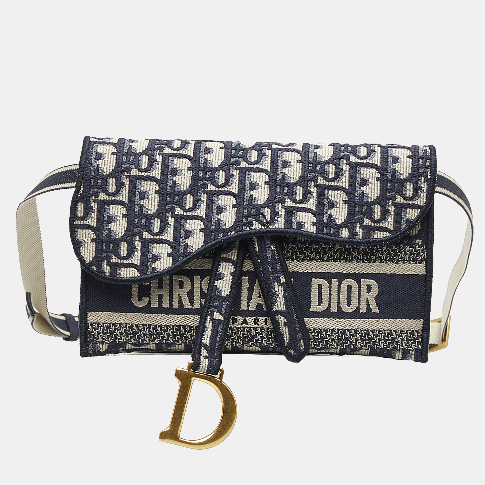 Pre Owned Dior Blue Oblique Saddle Slim Belt Pouch