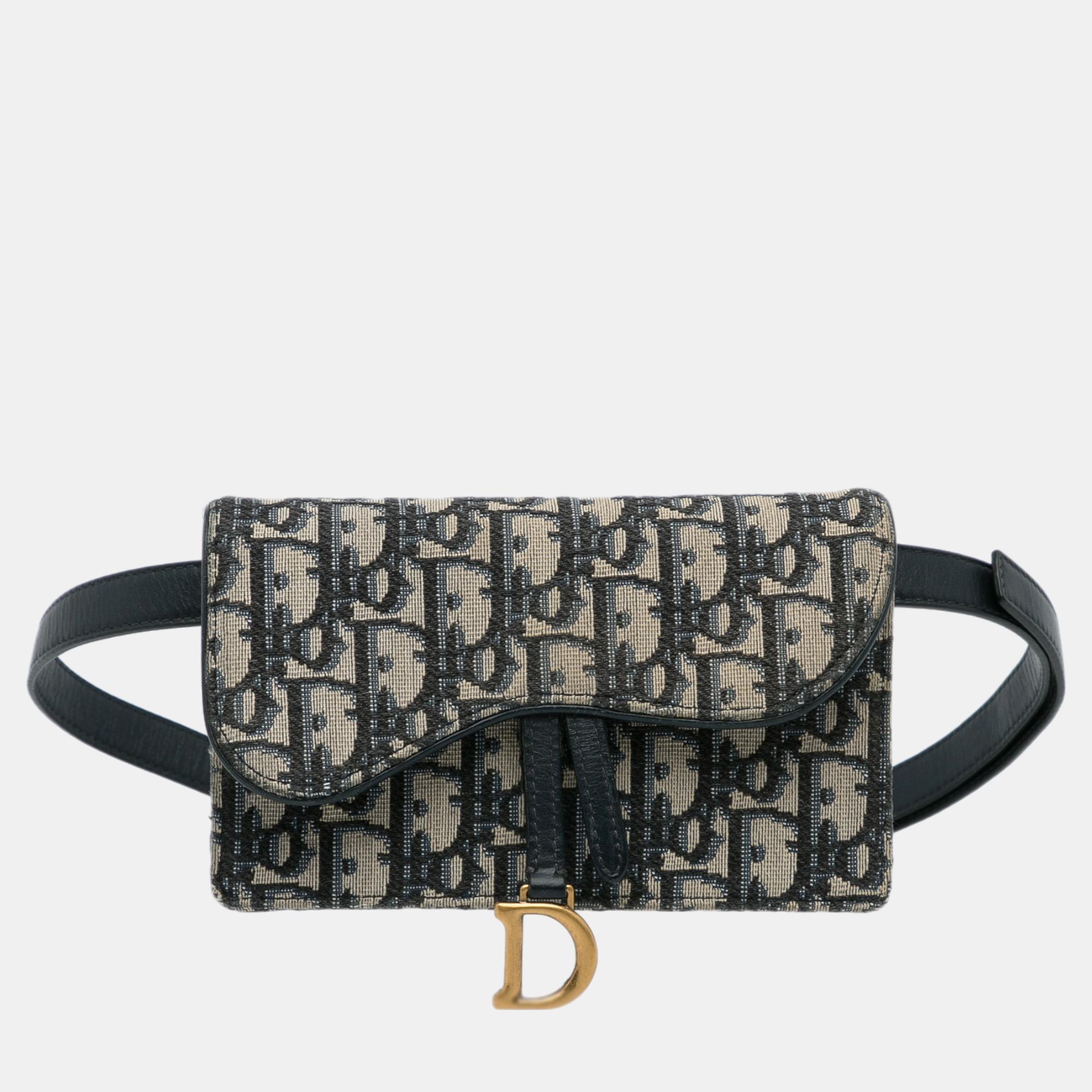 Pre-owned Dior Blue Oblique Saddle Belt Bag