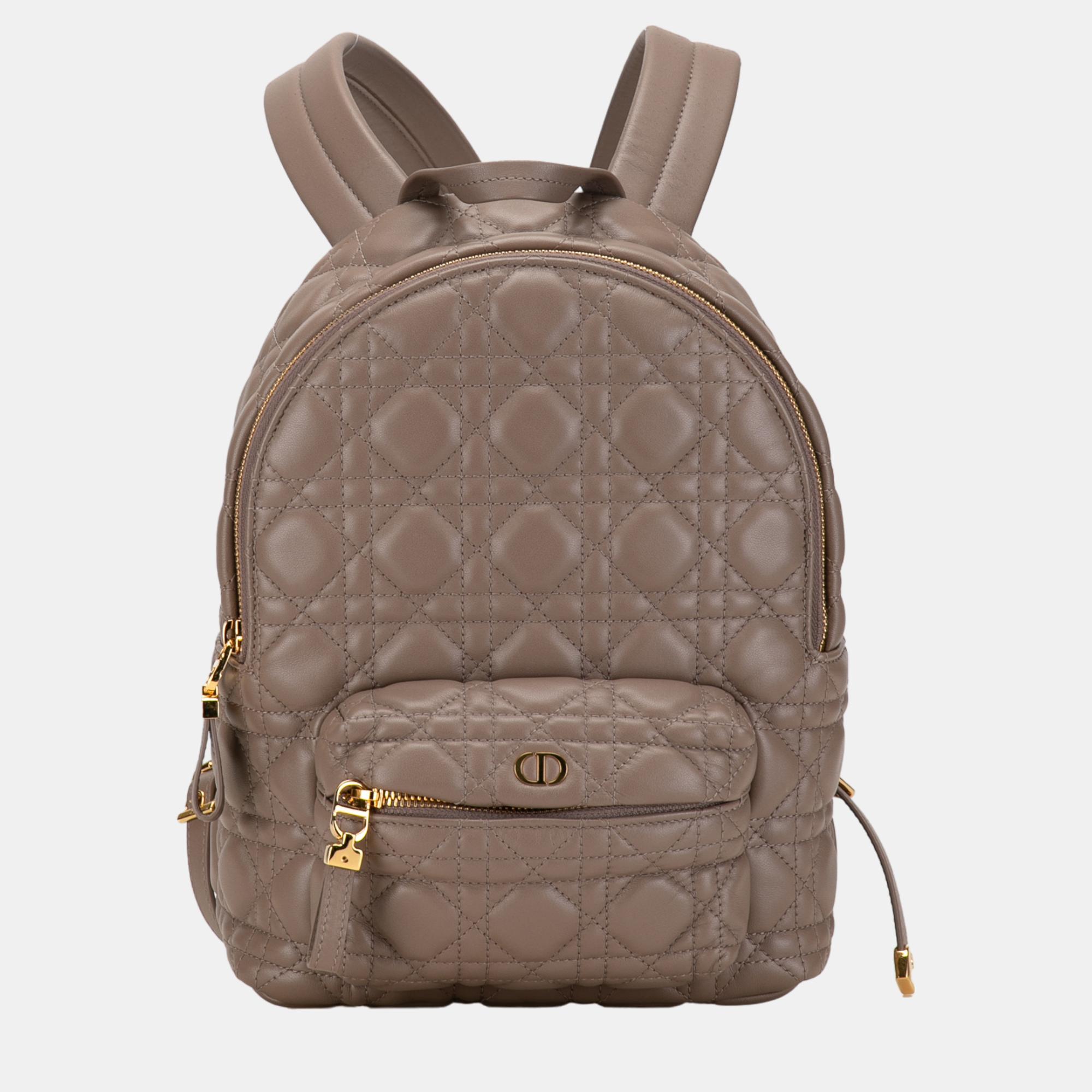 Pre-owned Dior Brown Small Lambskin Cannage Backpack