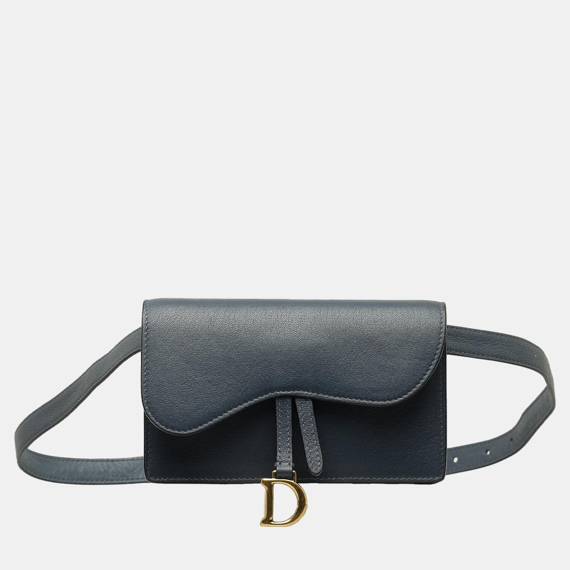 

Dior Blue Leather Saddle Belt Bag