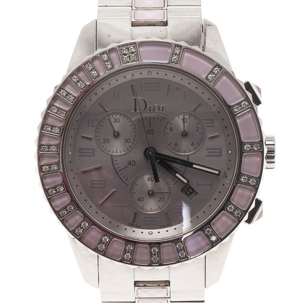Pre Owned Dior Silver Stainless Steel Christal Women's Wristwatch 38MM