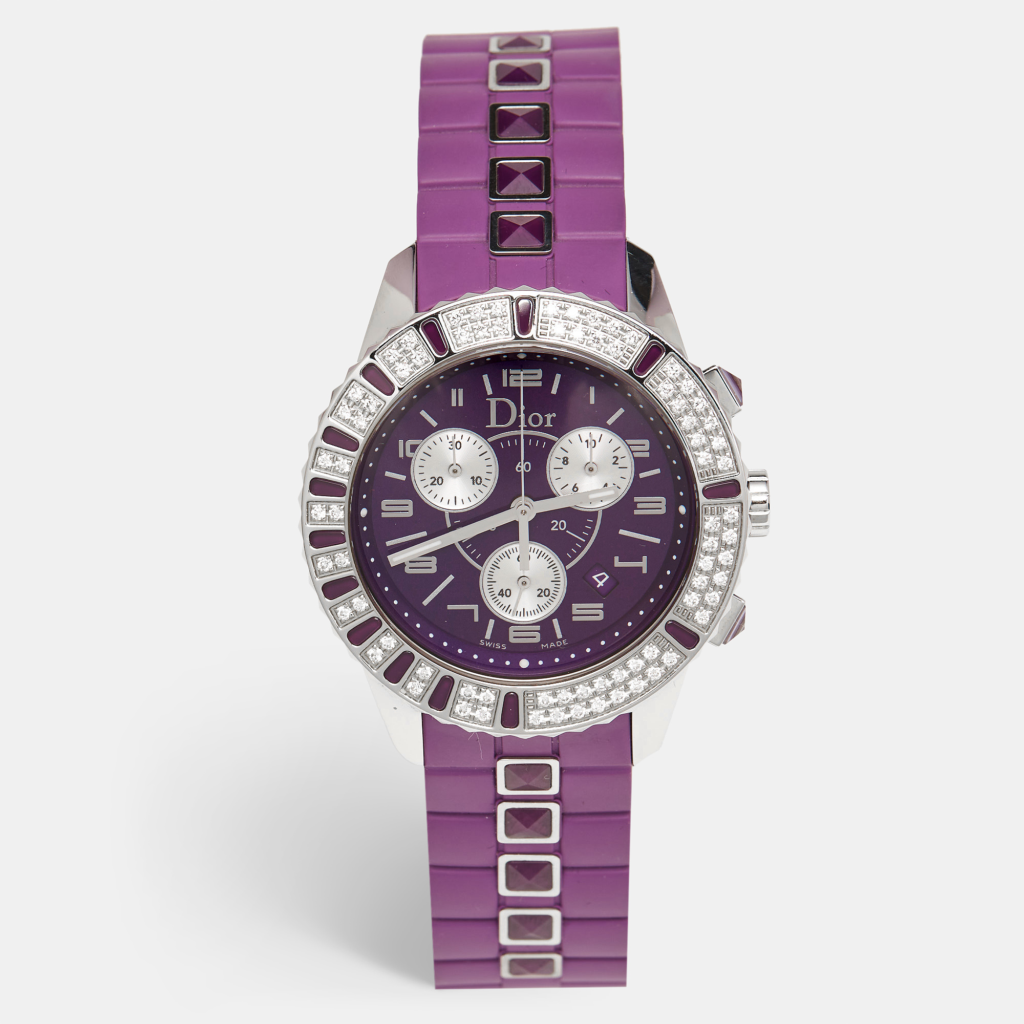 

Dior Purple Stainless Steel Diamond Rubber Christal CD11431JR001 Women's Wristwatch