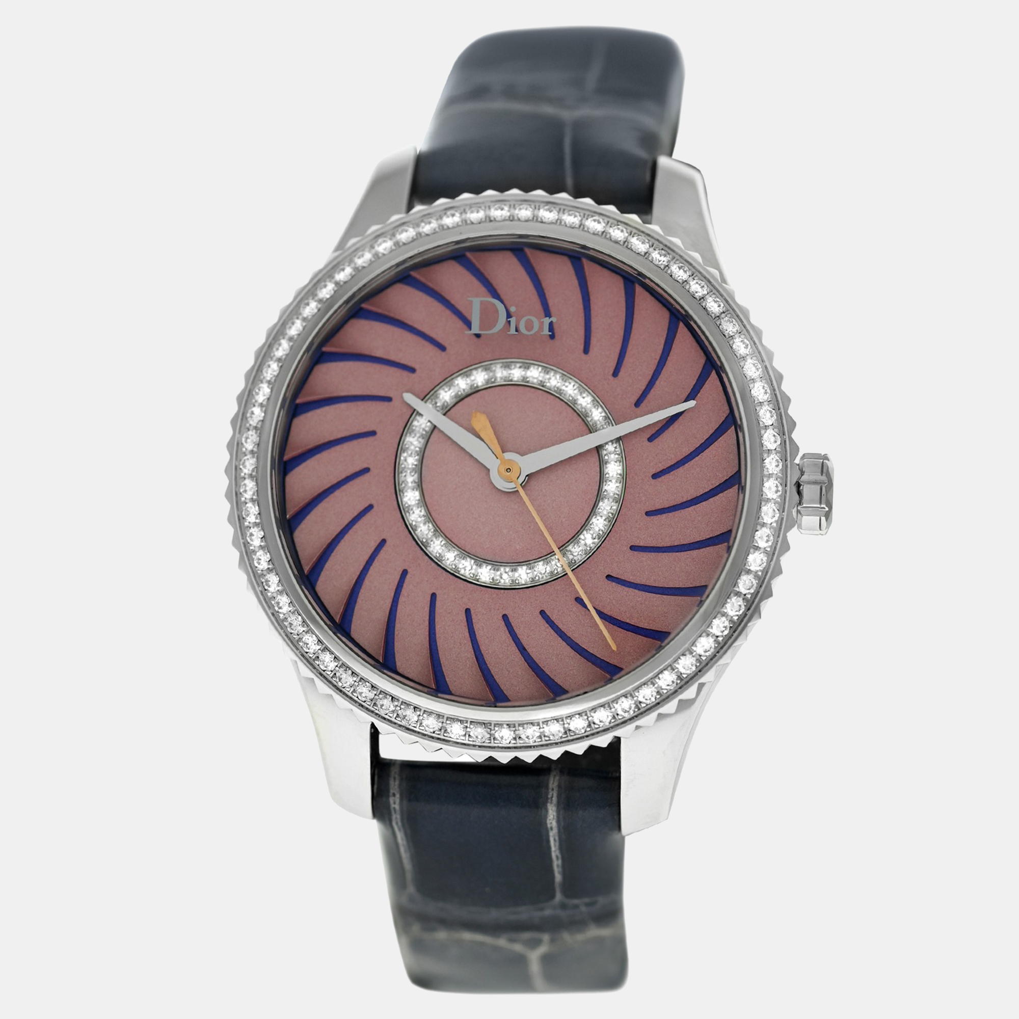 Pre-owned Dior Viii Montaigne Cd152113a001 Quartz Diamond Stainless Steel Women's Wristwatch 32 Mm In Pink