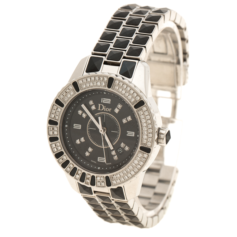 Dior Black Stainless Steel Diamond Christal Women's Wristwatch 33 mm