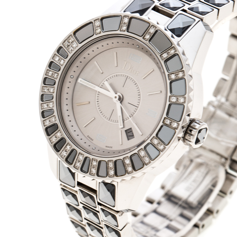 

Dior Silver Grey Stainless Steel Christal CD113113 Women's Wristwatch