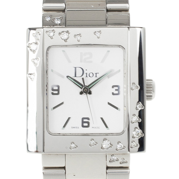 مملوكة مسبقًا Christian Dior White Stainless Steel Riva Womens Wristwatch 24.5MM