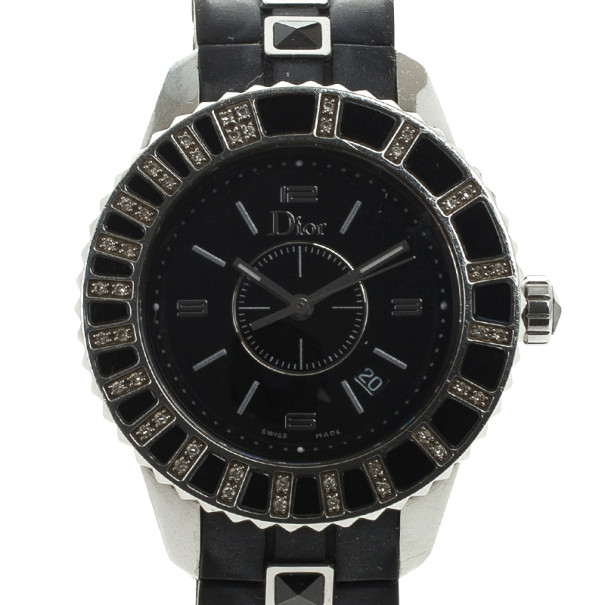 Pre Owned Dior Christal Black Sapphire Womens Wristwatch 28.5 MM