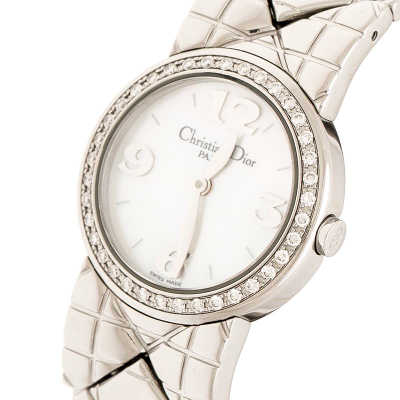 

Christian Dior White Mother of Pearl Diamonds Chris Collection D86-101 Women's Wristwatch, Silver