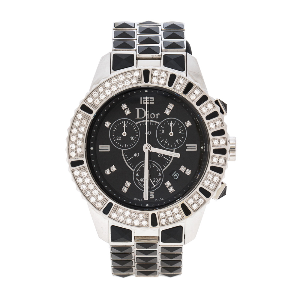 Dior Black Stainless Steel Diamonds Christal CD11431C Women's Wristwatch 38 mm