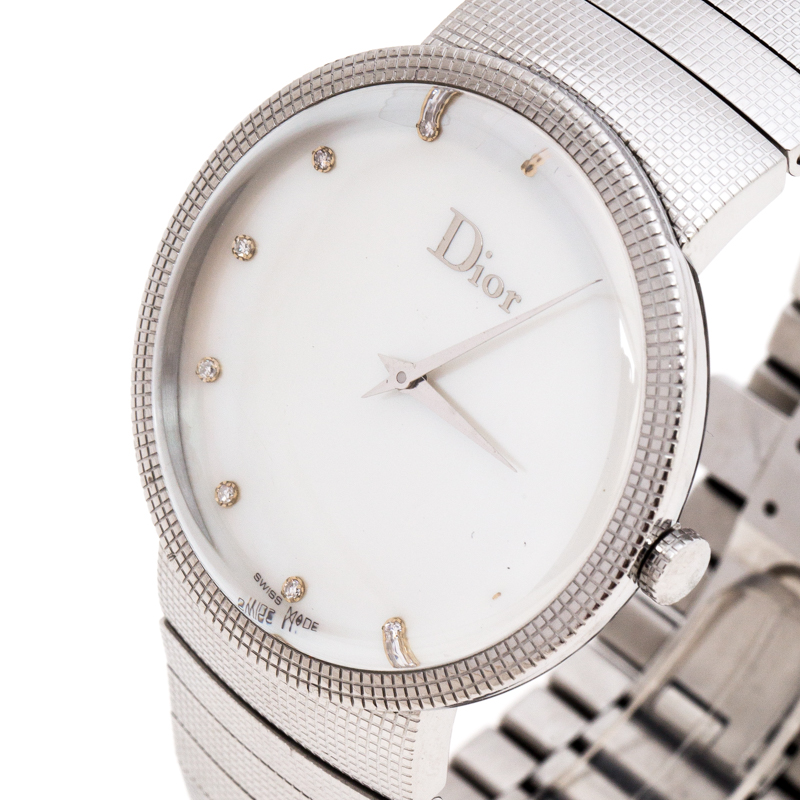 

Dior White Mother of Pearl Stainless Steel Diamond La D De Dior Women's Wristwatch