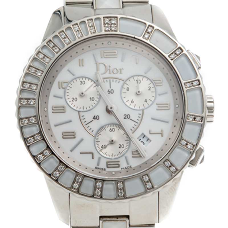 

Dior White Christal Stainless Steel & Diamond Chronograph Watch