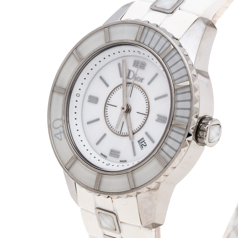 

Dior White Stainless Steel Rubber Christal CD113111 Women's Wristwatch