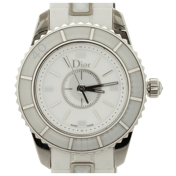 Christian Dior Christal SS Ceramic White Womens Wristwatch 28 MM