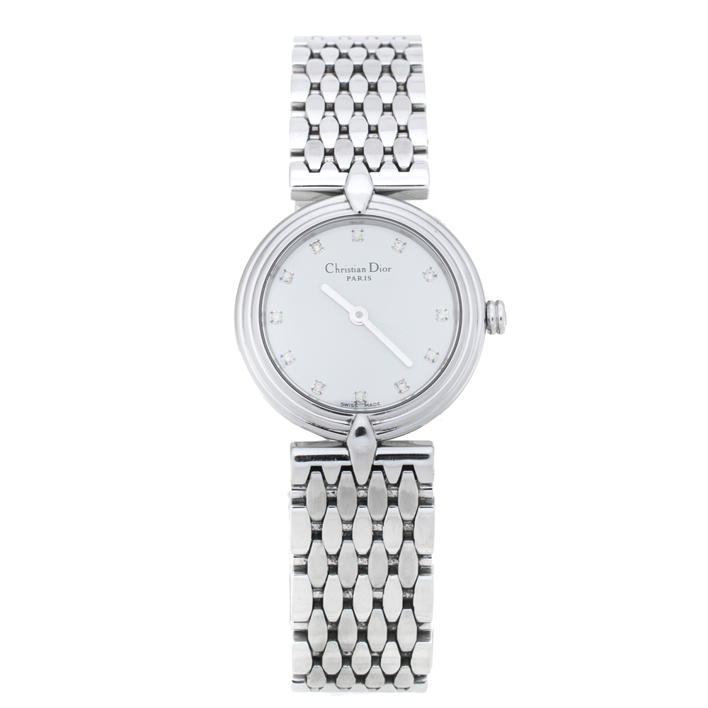 Pre Owned Dior White Stainless Steel D68-100 Women's Wristwatch 25 mm