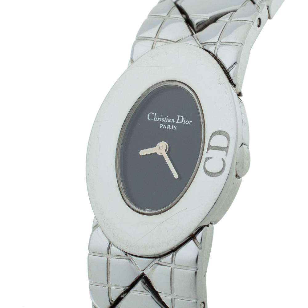 

Christian Dior Black Stainless Steel Lady Dior D90-100 Women's Wristwatch, Silver