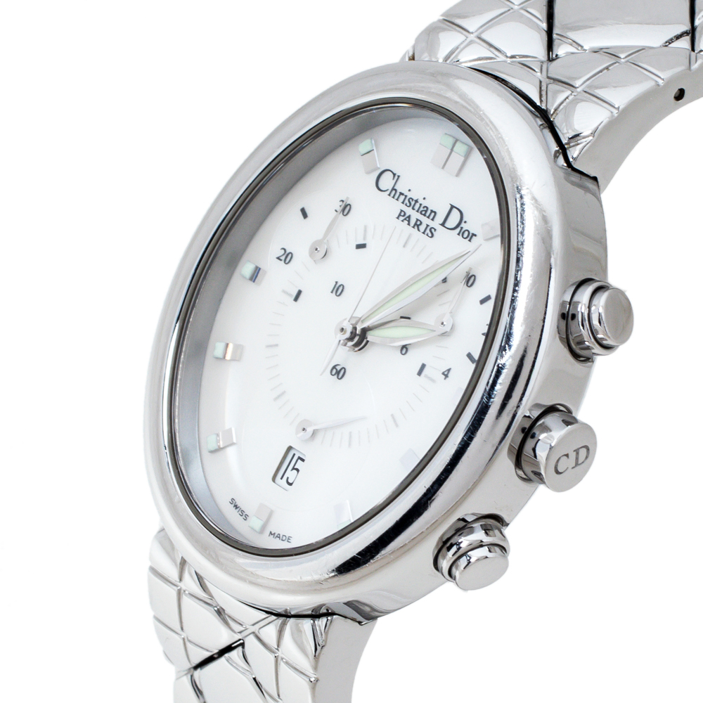 

Christian Dior Mother Of Pearl Stainless Steel Chronograph D88-100 Women's Wristwatch, Silver