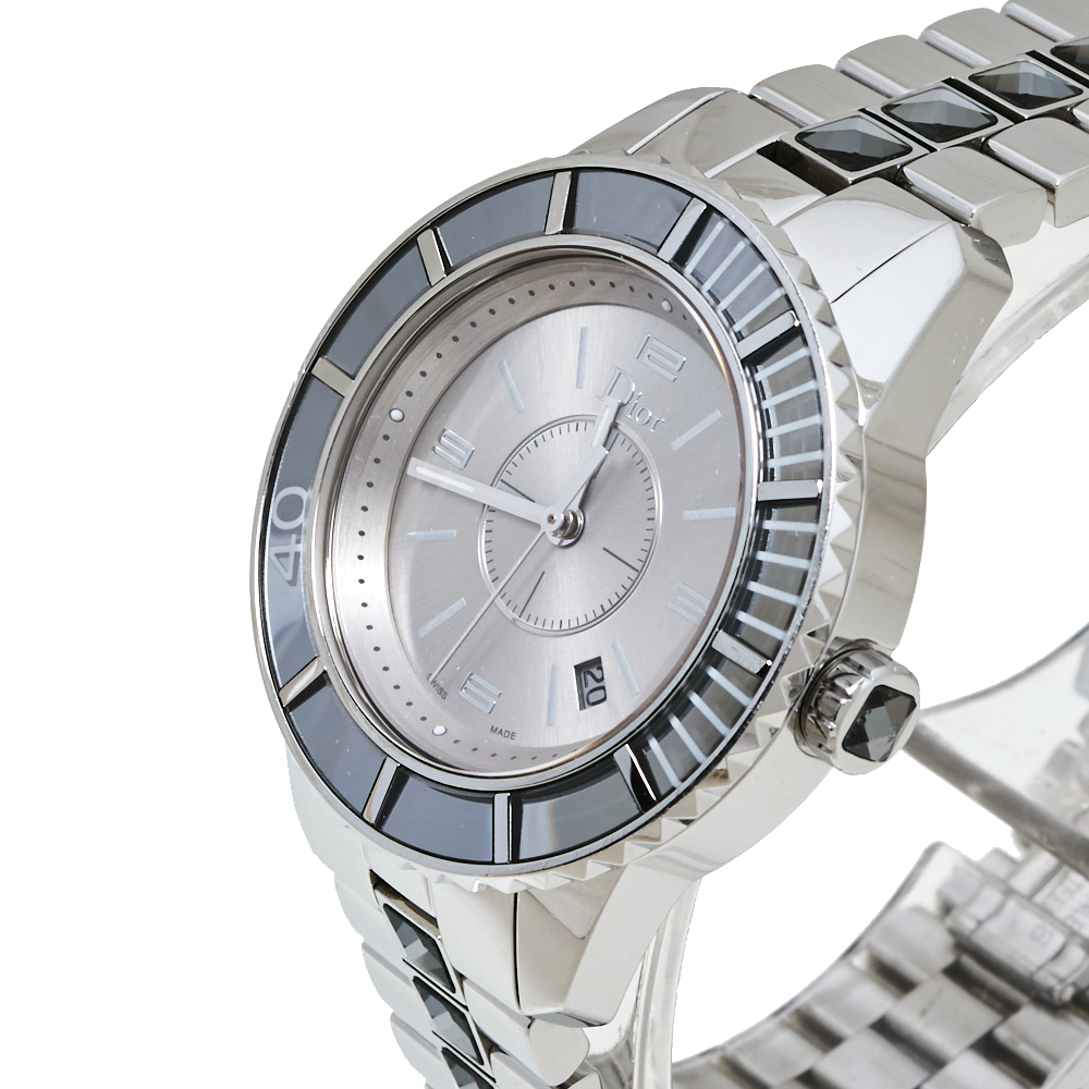 

Dior Silver Grey Crystal Stainless Steel CD113116 Christal Women's Wristwatch