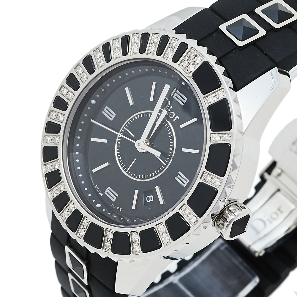 

Dior Black Stainless Steel & Rubber Diamonds Christal CD113115R001 Women's Wristwatch