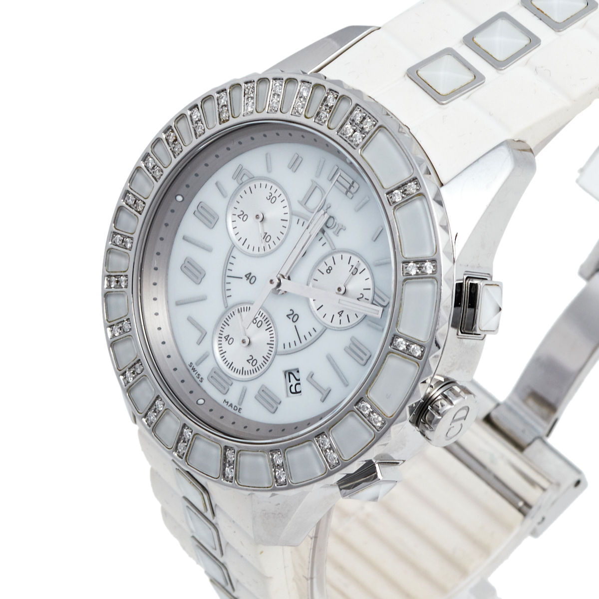 

Dior White Stainless Steel Rubber Diamonds Christal CD114311R001 Women's Wristwatch