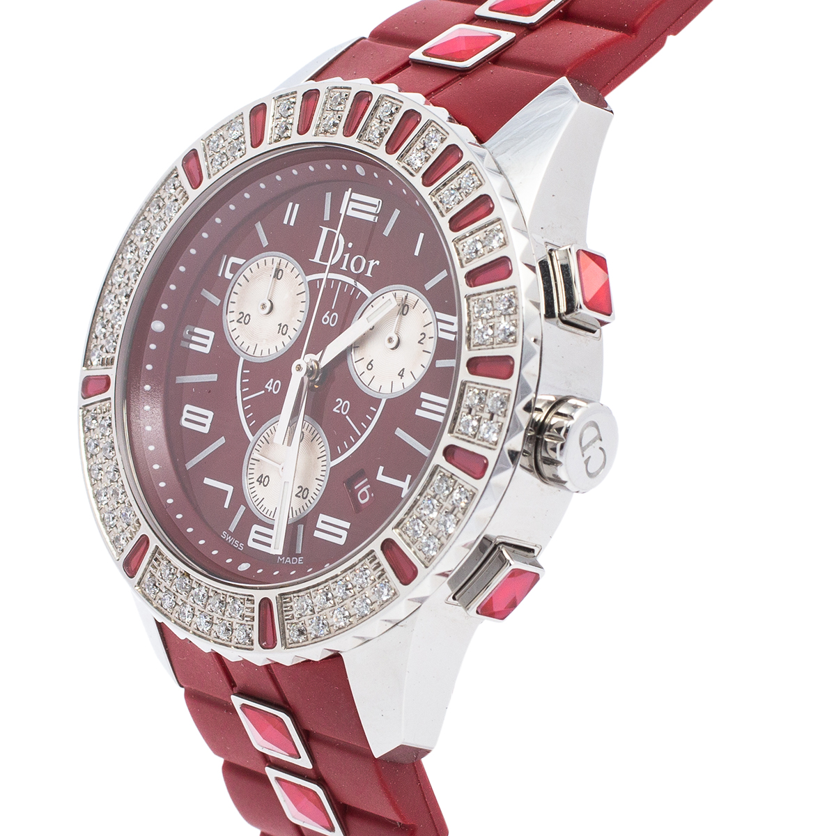 

Dior Red Stainless Steel Diamonds Rubber Christal CD11431B Women's Wristwatch