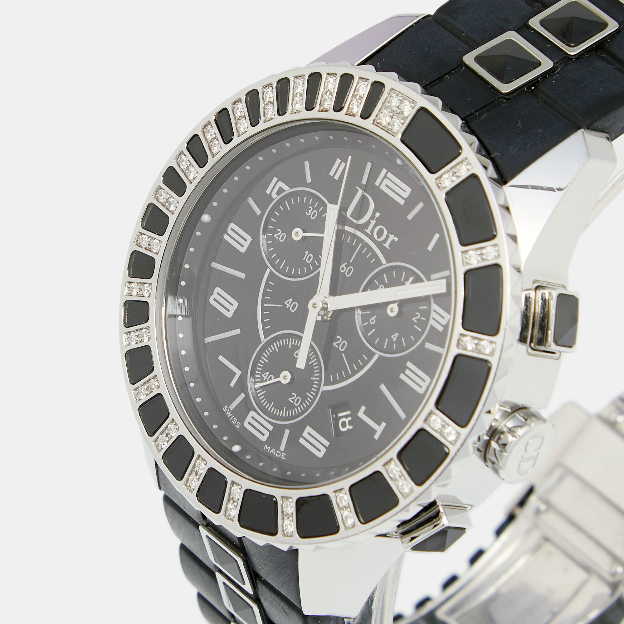 

Dior Black Stainless Steel Rubber Diamond Christal CD11431E Women's Wristwatch