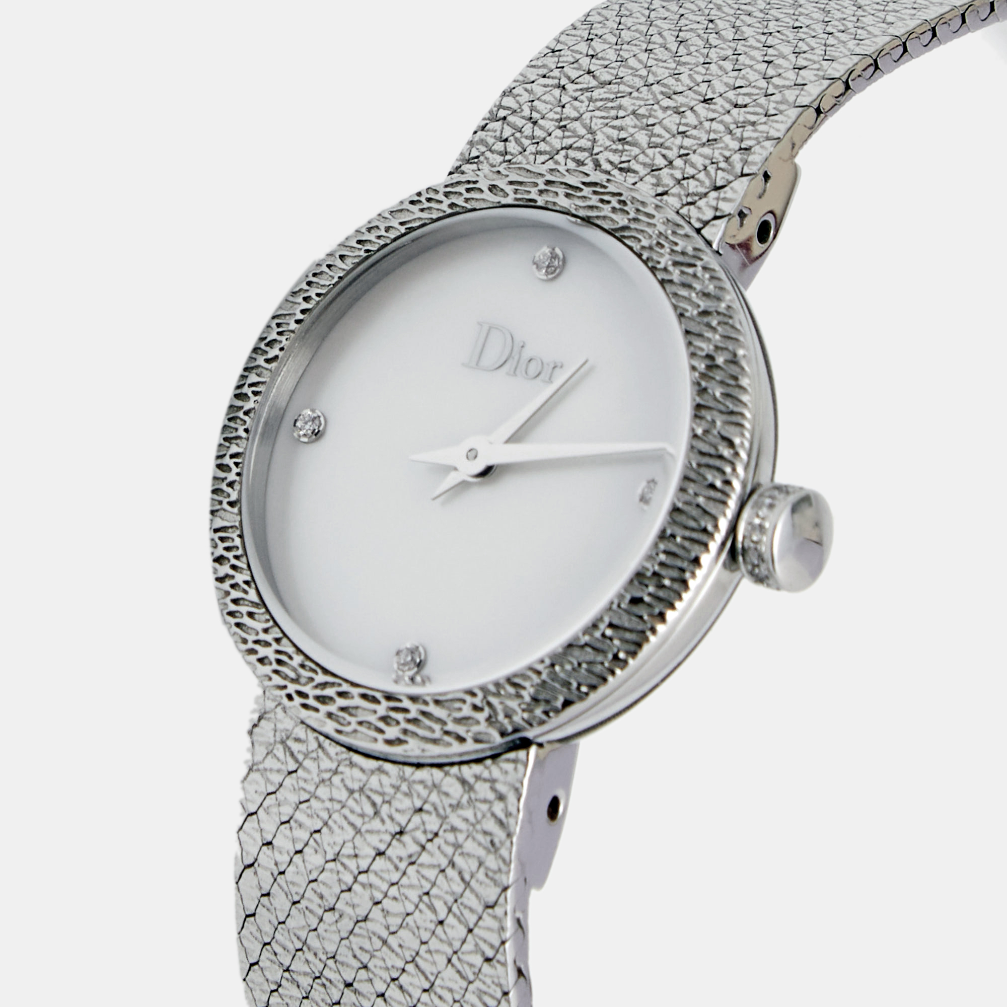 

Dior White Mother of Pearl Stainless Steel Diamonds La D De Dior Satine CD047112M001 Women's Wristwatch, Silver