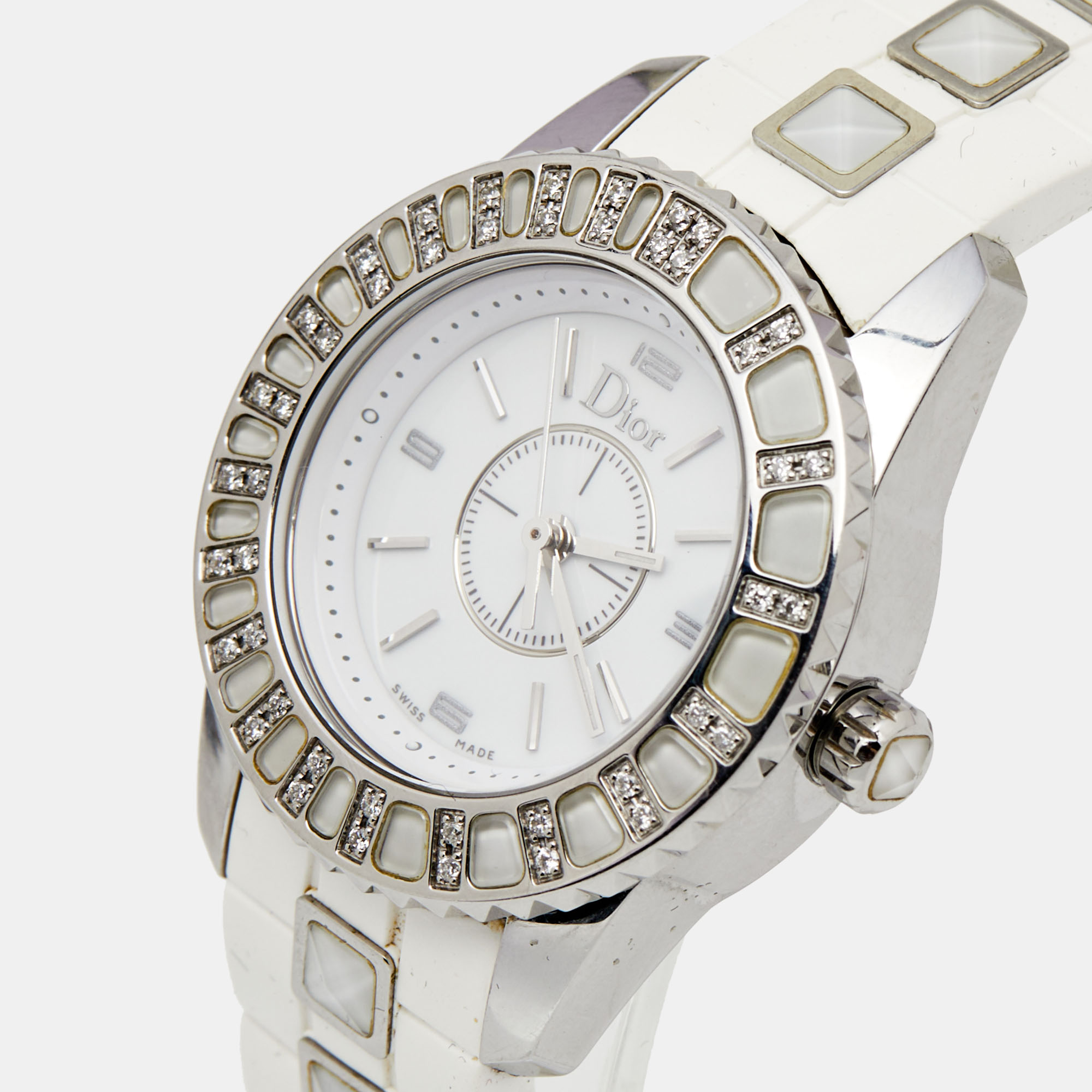 

Dior White Stainless Steel Rubber Diamonds Christal CD112113R001 Women's Wristwatch