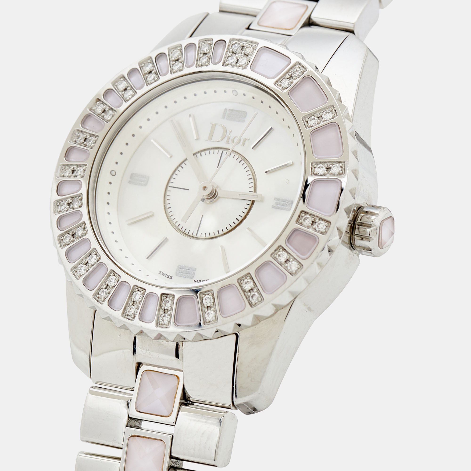 

Dior Pink Mother Of Pearl Stainless Steel Diamond Christal CD112111M001 Women's Wristwatch, Silver
