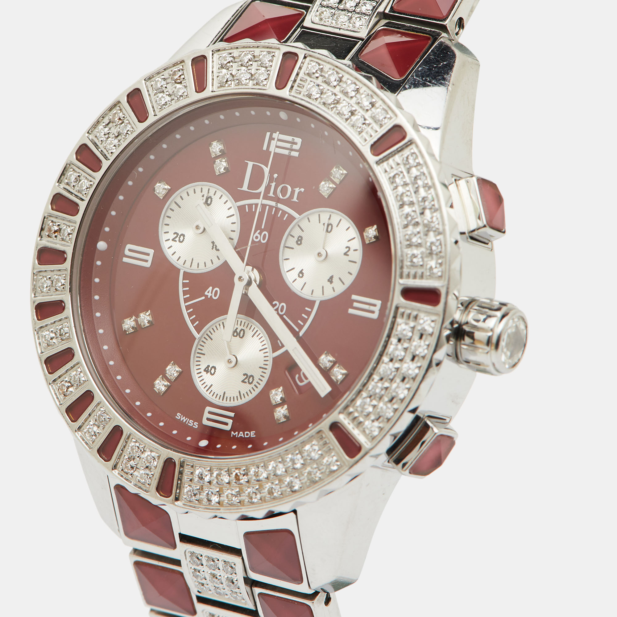 

Dior Red Stainless Steel Diamond Limited Edition Christal CD11413FM001 Women's Wristwatch, Multicolor