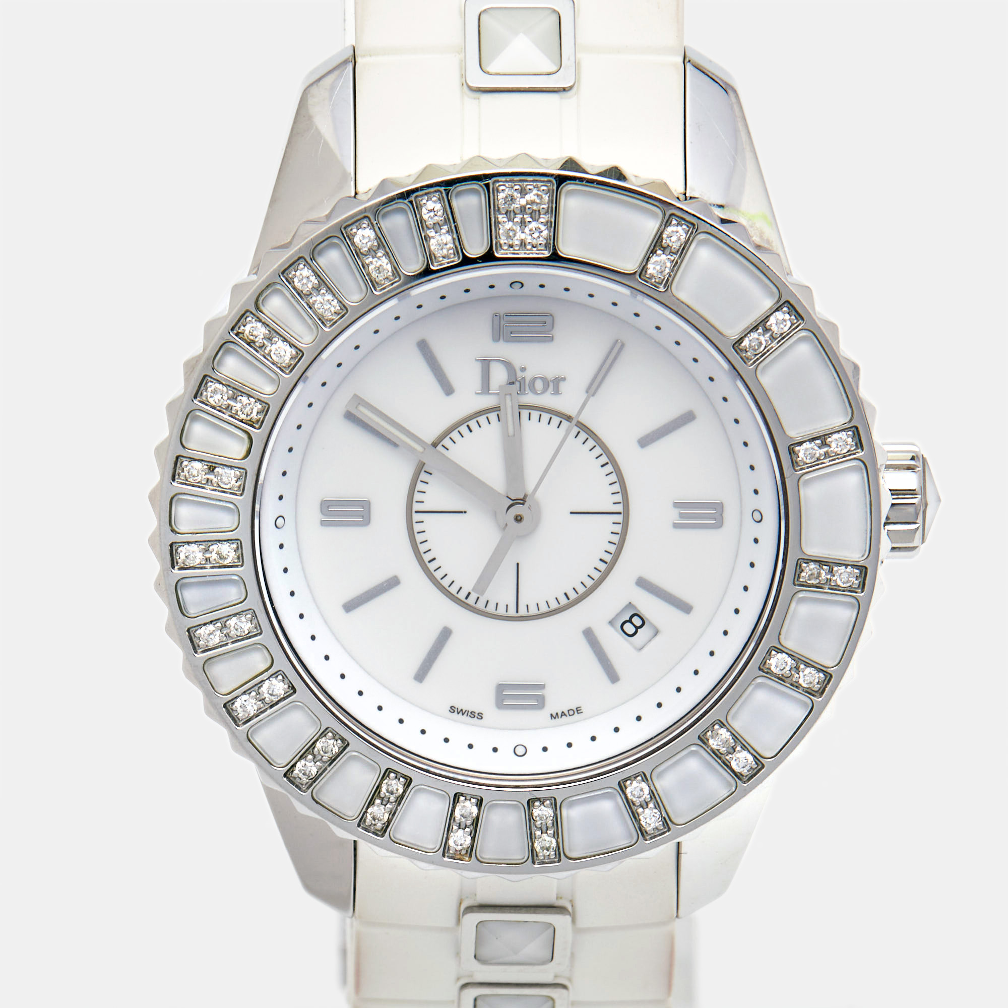 

Dior White Stainless Steel Diamond Rubber Christal CD113112R001 Women's Wristwatch