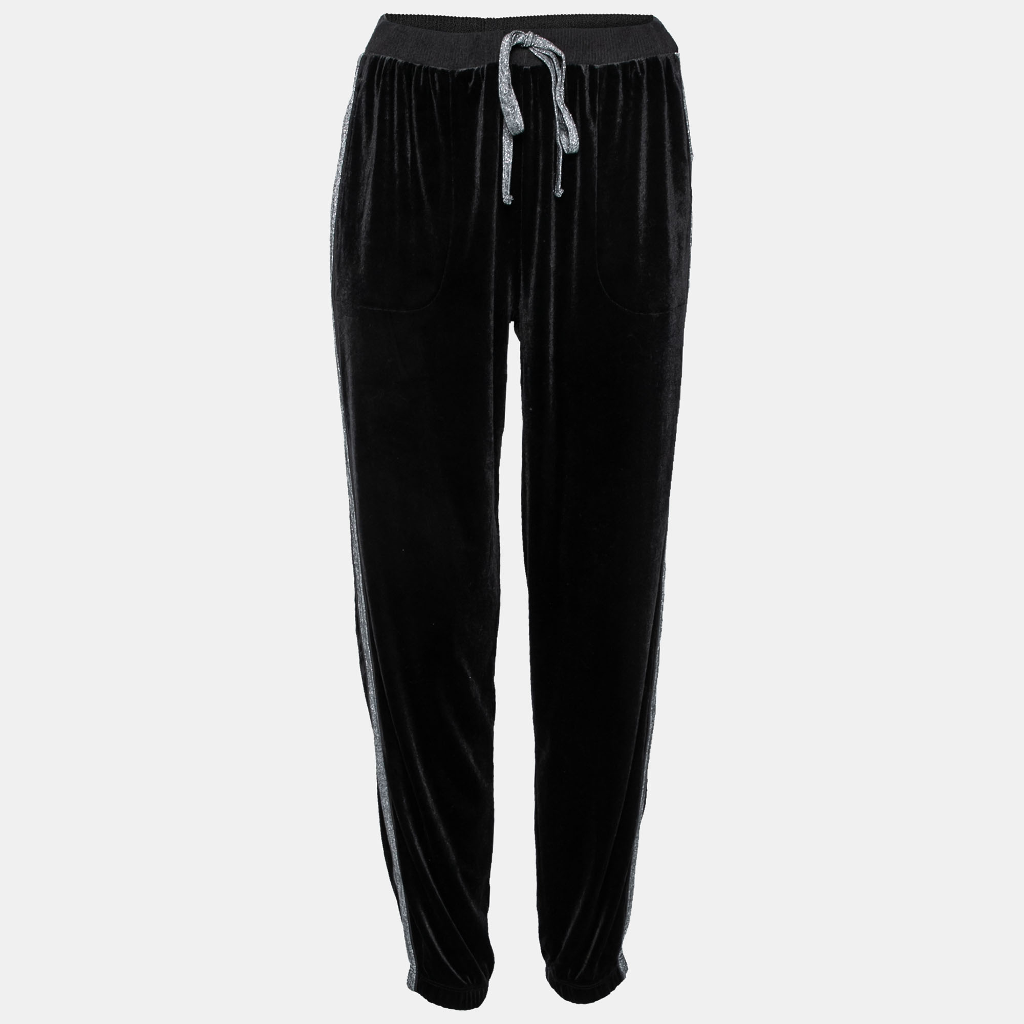 

DKNY Black Velvet & Lurex Trimmed Track Pants L