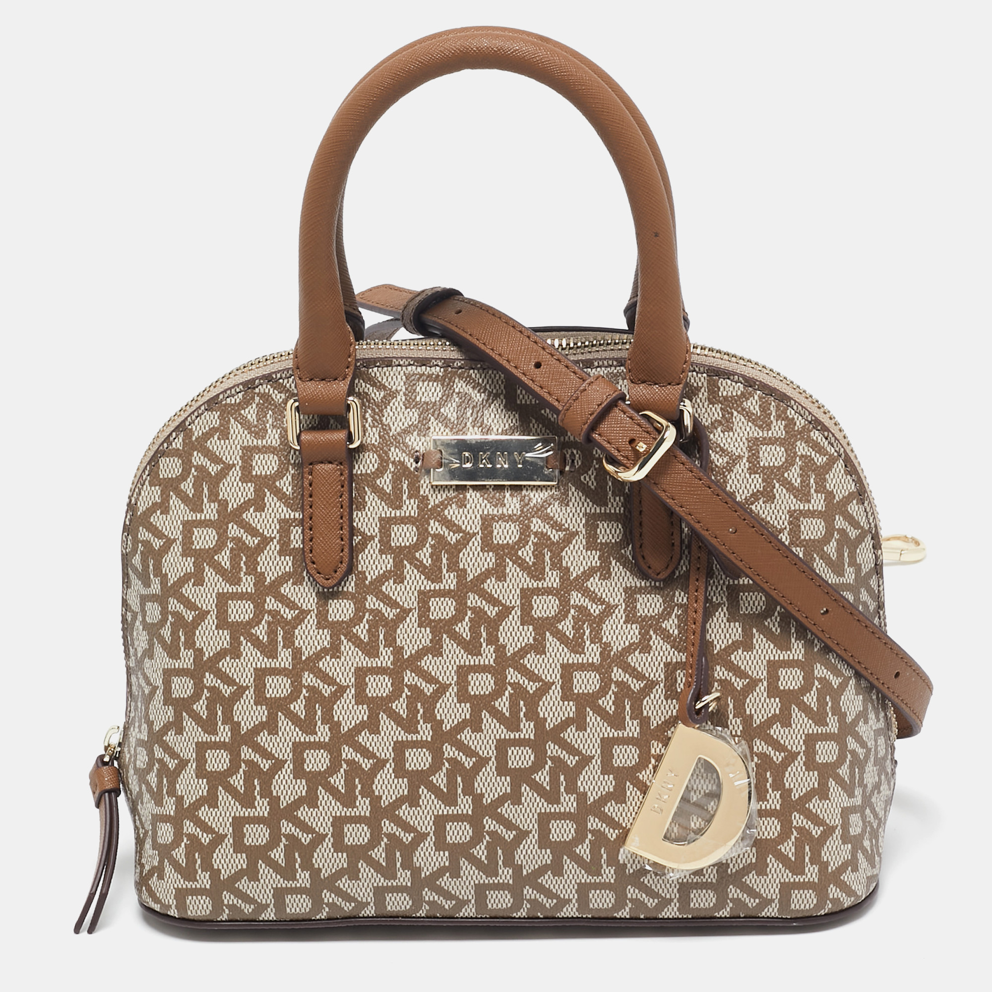 

Dkny Beige/Brown Signature Coated Canvas and Leather Small Dome Satchel