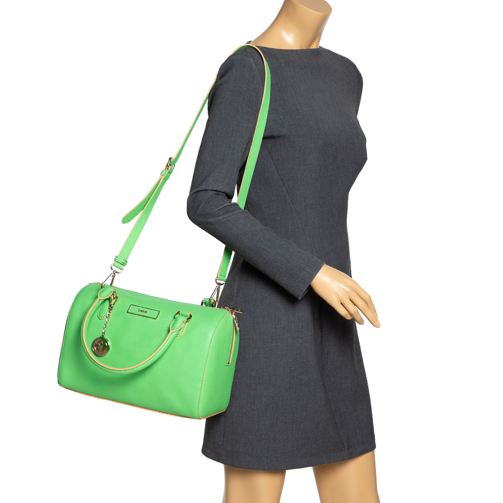 

DKNY Green Saffiano Leather Boston Bag