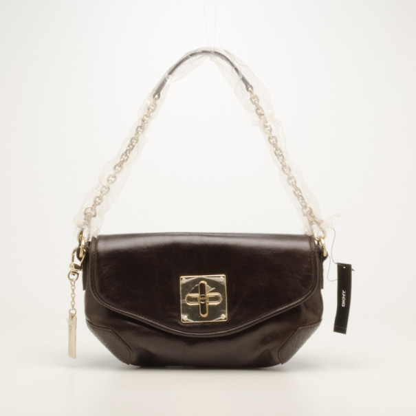 Pre Owned DKNY Flapover Shoulder Bag 