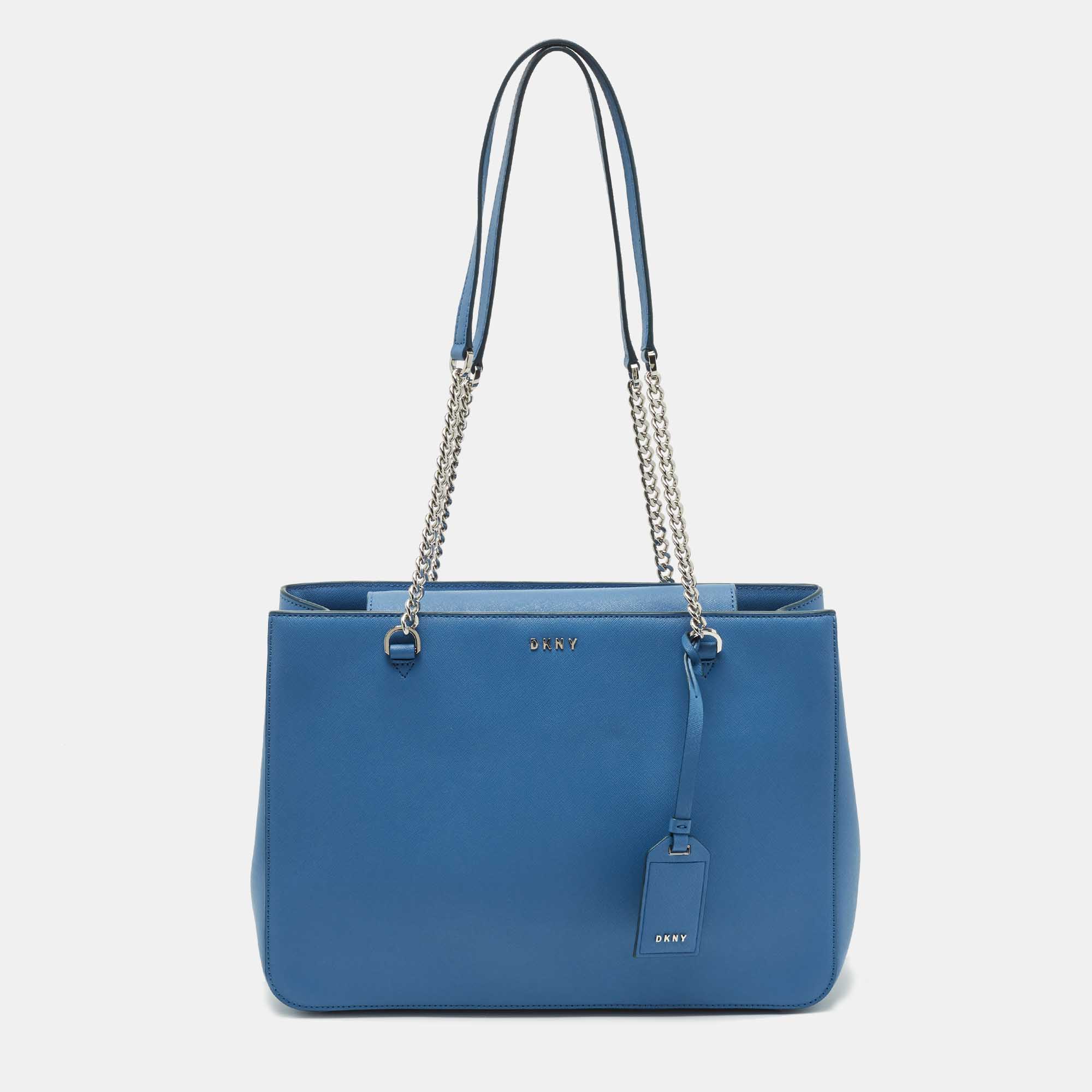 Pre-owned Dkny Blue Leather Bryant Park Chain Tote