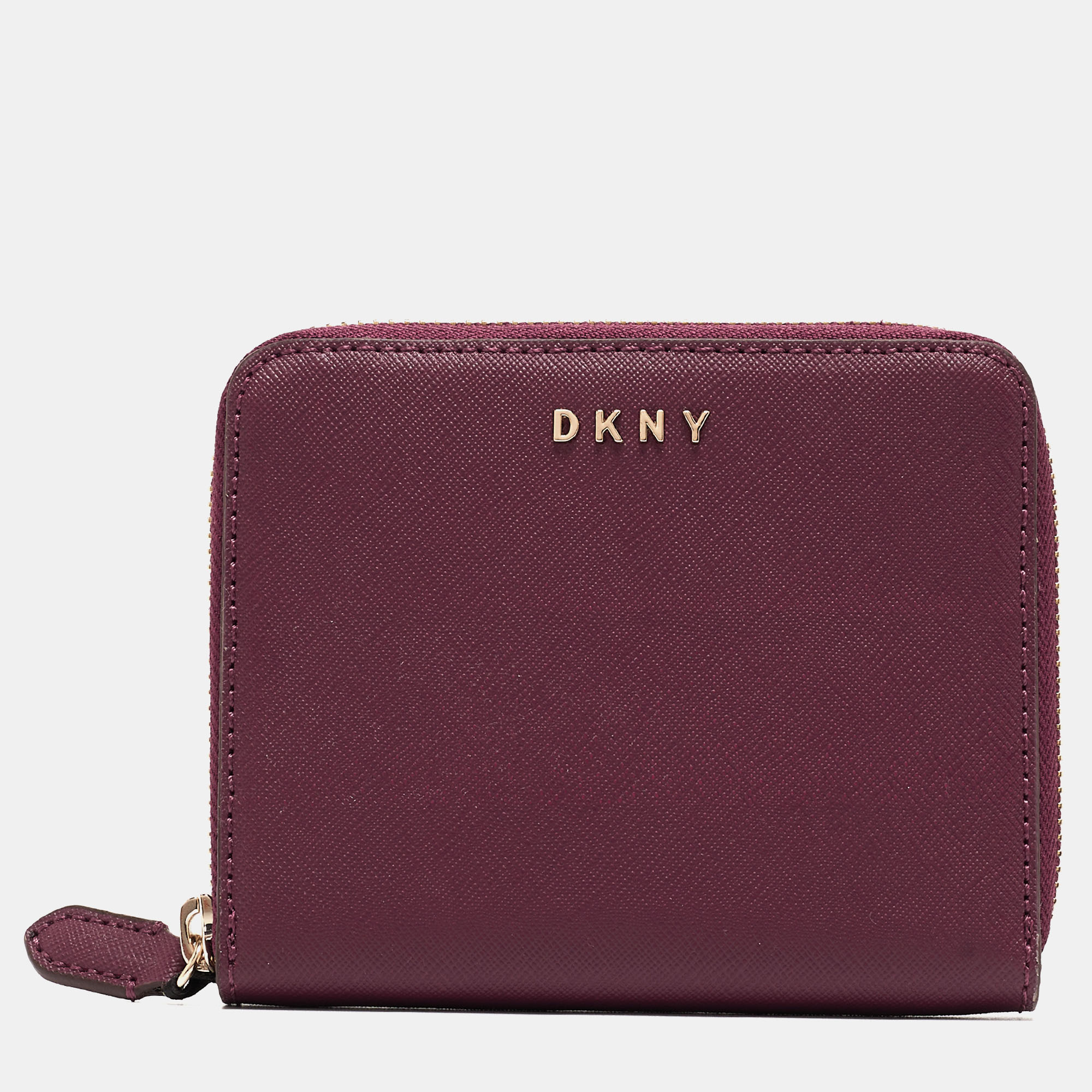 Pre-owned Dkny Burgundy Leather Bryant Zip Around Wallet
