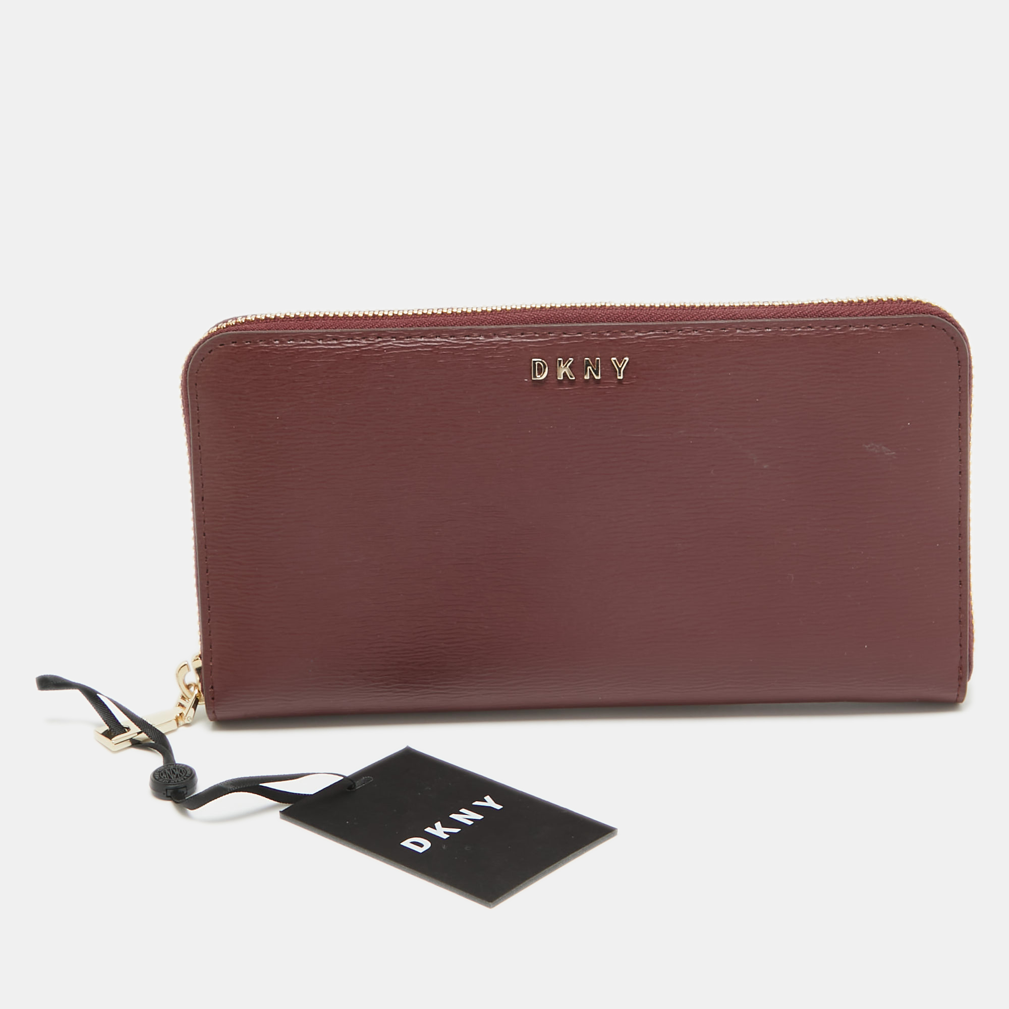 Pre-owned Dkny Burgundy Leather Bryant Zip Continental Wallet