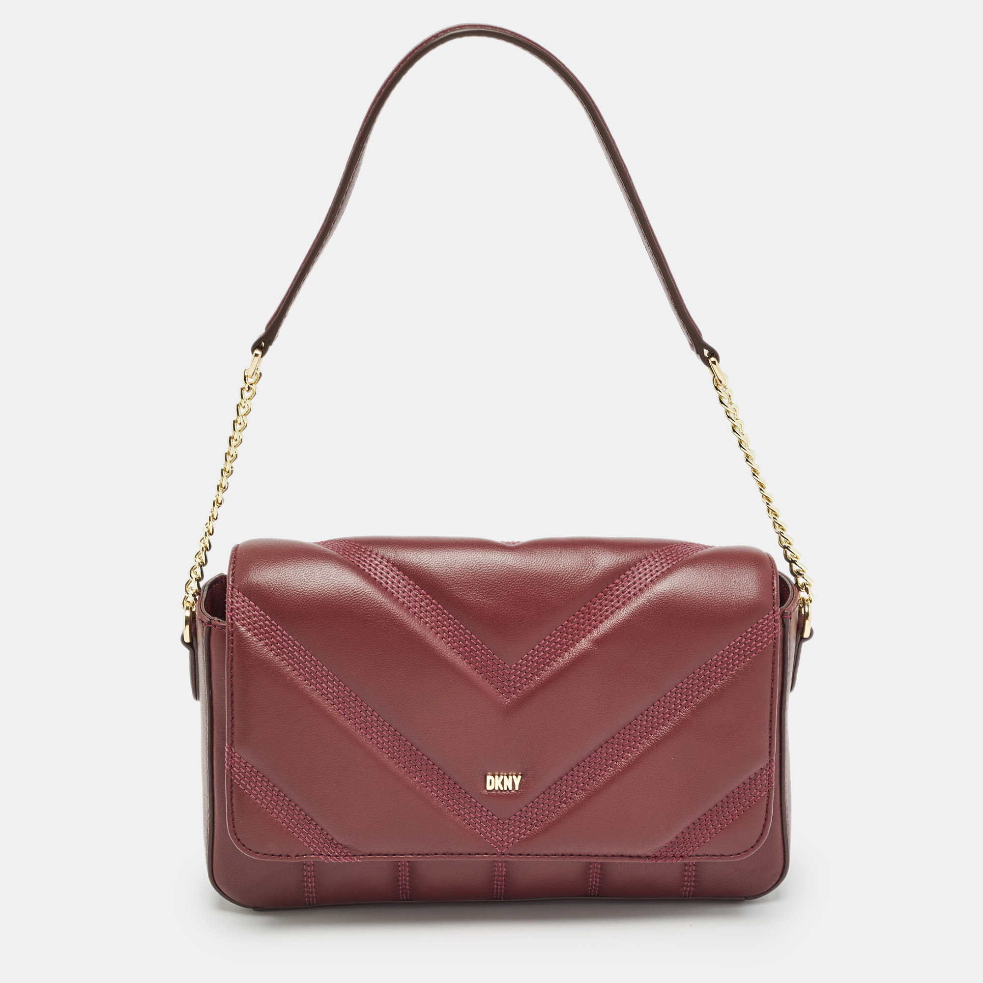 

DKNY Burgundy Quilted Leather Becca Flap Shoulder Bag
