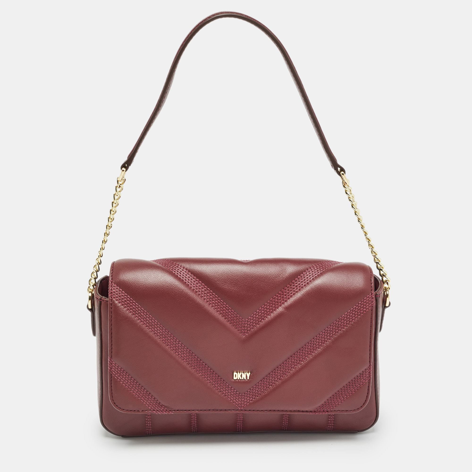 Pre-owned Dkny Burgundy Quilted Leather Becca Flap Shoulder Bag