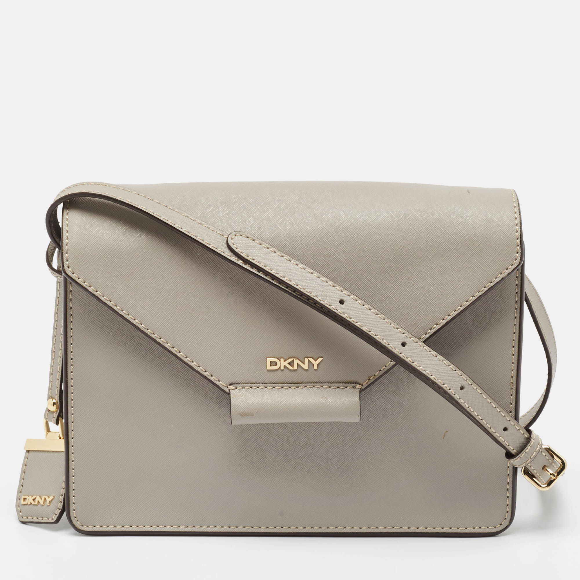 

DKNY Grey Leather Bryant Park Edge Flap Crossbody Bag