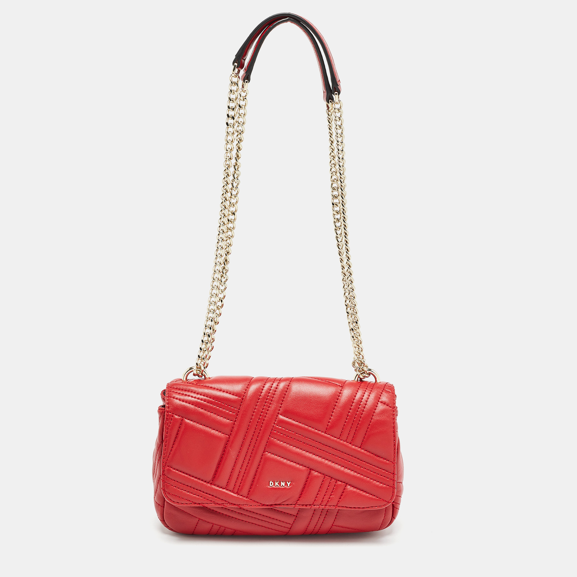 Pre-owned Dkny Red Quilted Leather Allen Flap Shoulder Bag