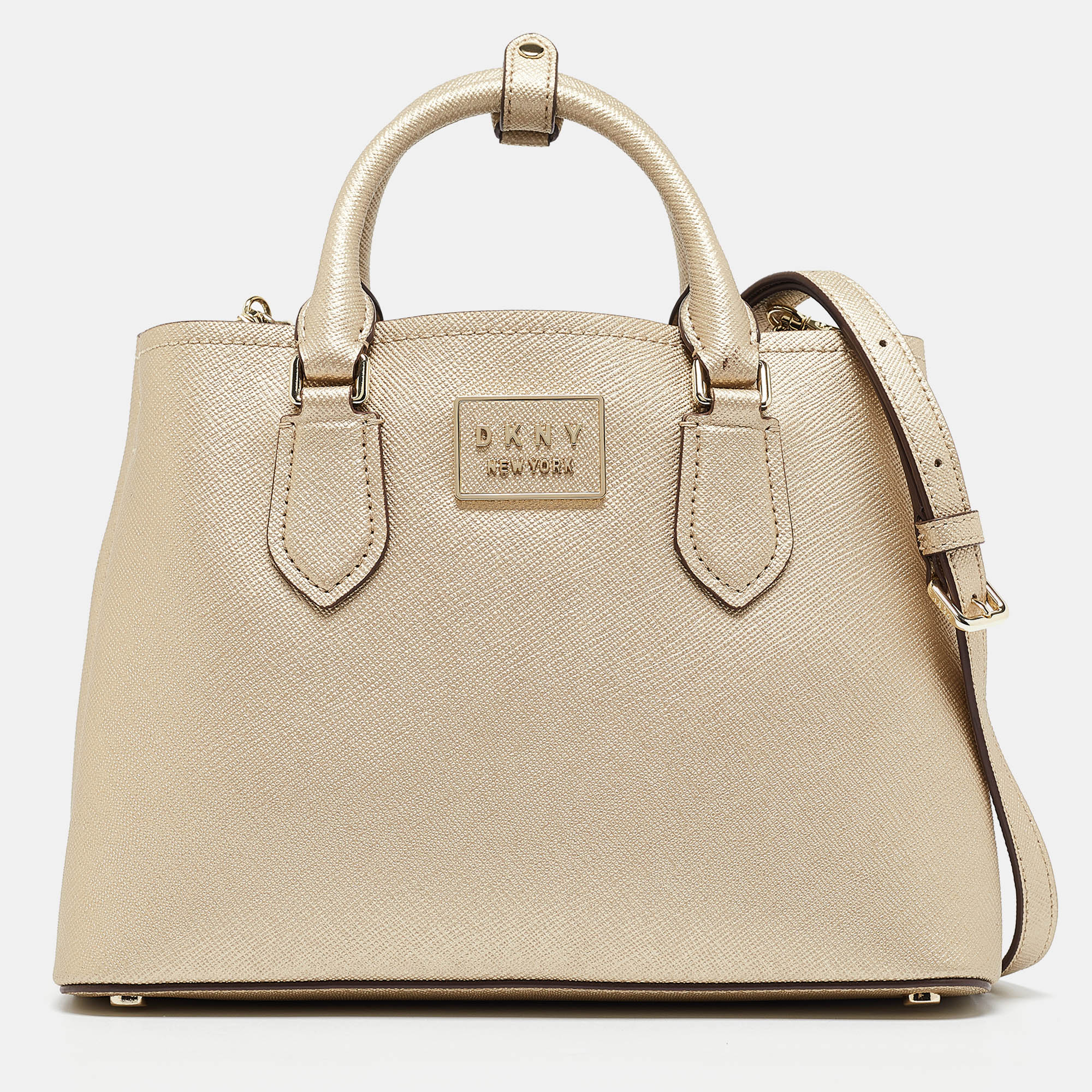 Pre-owned Dkny Gold Leather Medium Bianca Tote