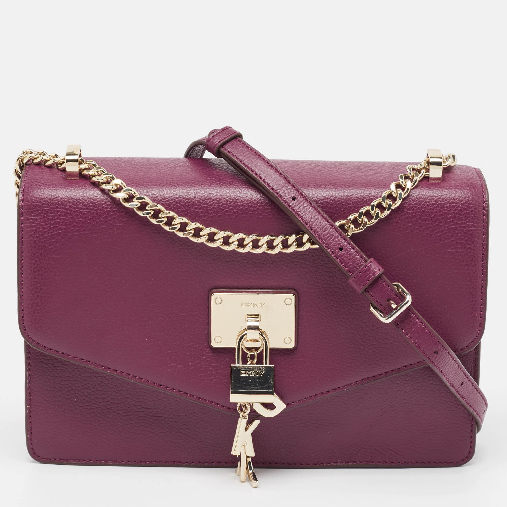 

DKNY Burgundy Leather Elissa Flap Shoulder Bag