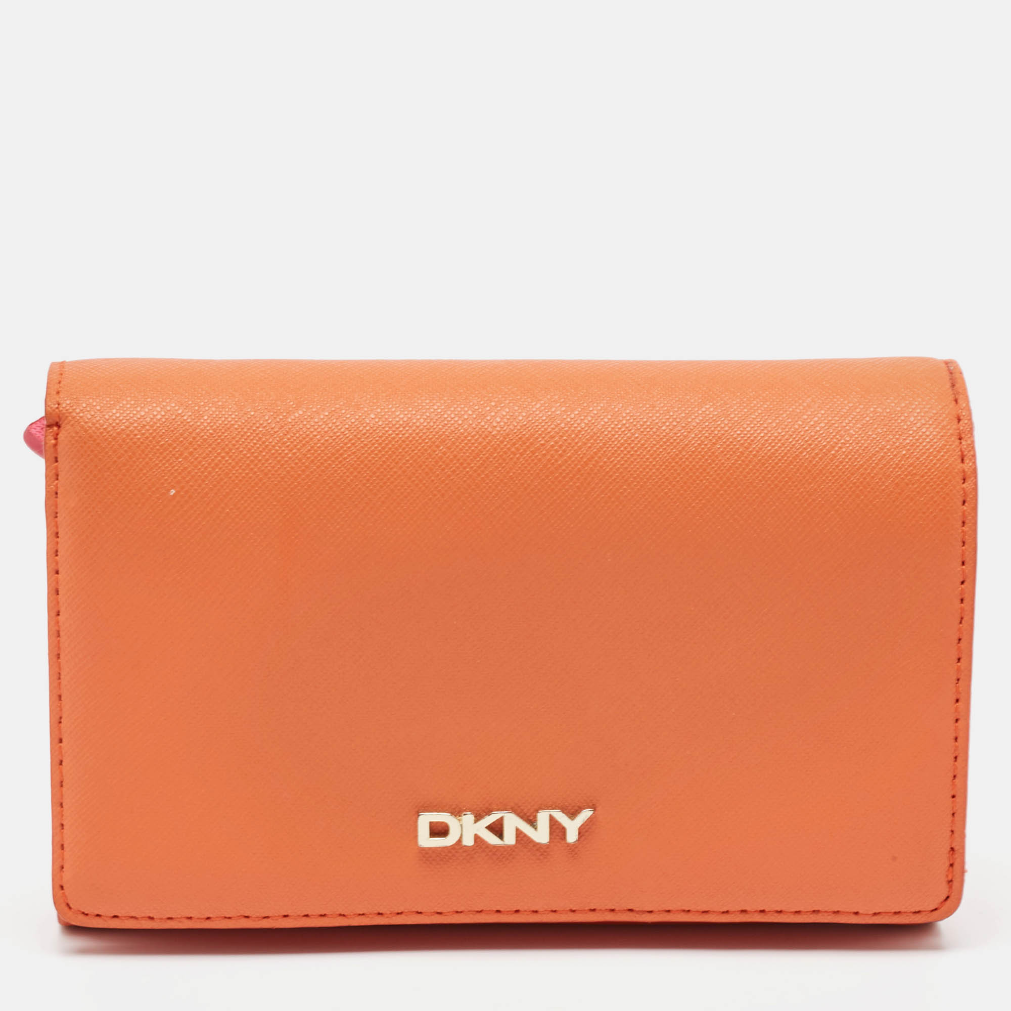 

Dkny Orang/Pink Leather French Flap Wallet, Orange