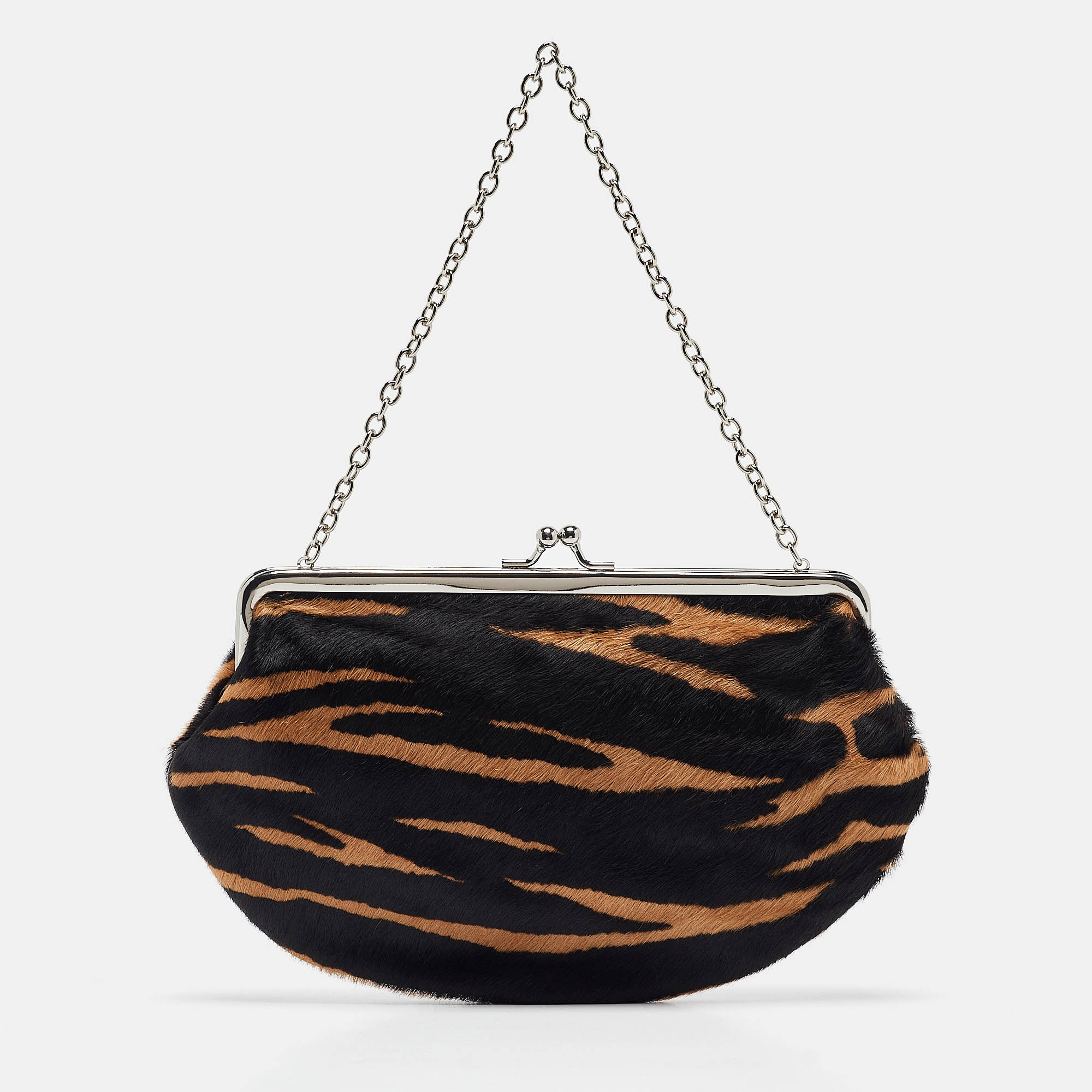 

DKNY Black/Brown Zebra Print Calf Hair Chain Multi Pouch